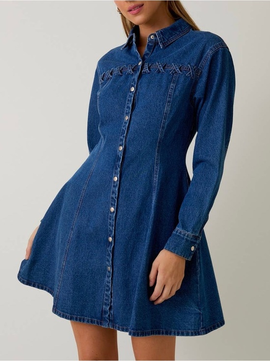 Sunday Edition Dresses & Skirts - Classic Indigo Denim Button-Front Mini Dress